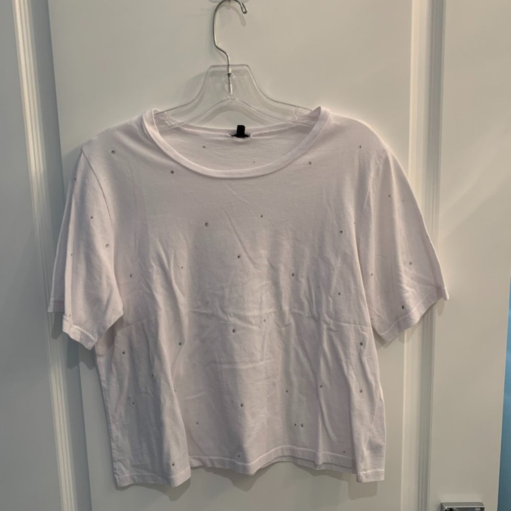 Monrow Diamond Studded White T-Shirt - Cropped